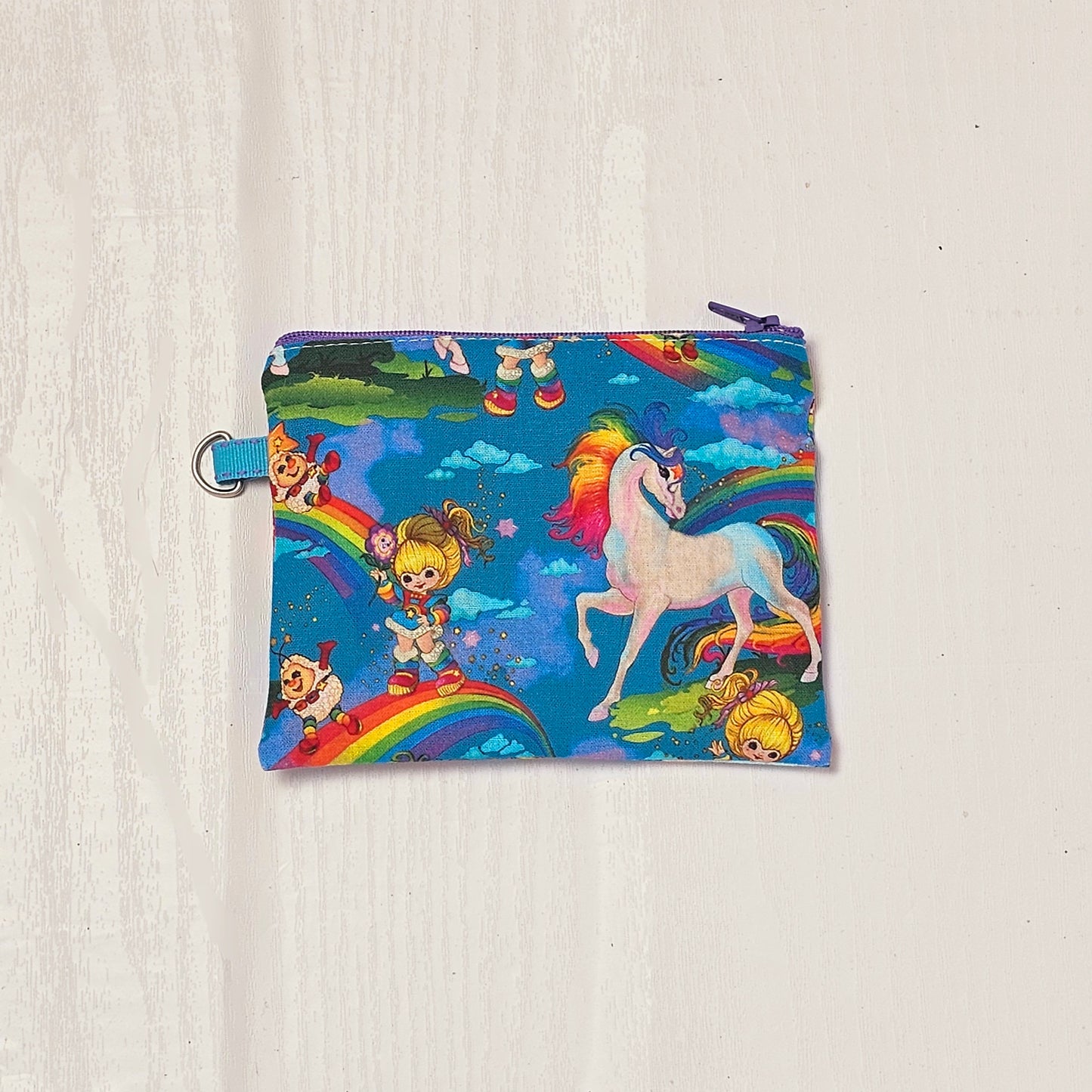Small Fabric Zipper Pouch, Purse organizer, Vintage Rainbow Brite, Handmade Lined Zipper Pouch, Gift Card Coin Bag, Rainbow Purse, 1980s