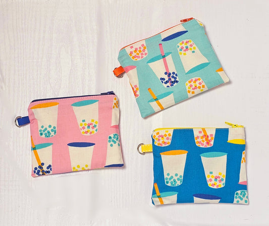 Small Fabric Zipper Pouch, Purse organizer, Candy Pouch, Handmade Lined Zipper Pouch, Gift Card Bag, Boba Tea Bag, Ruby Star Society