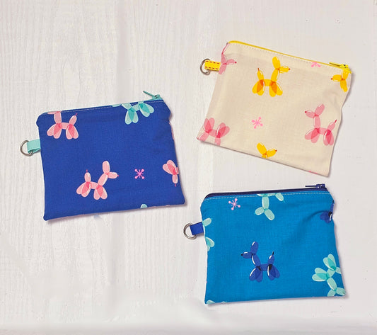 Small Fabric Zipper Pouch, Purse organizer, Candy Pouch, Handmade Lined Zipper Pouch, Gift Card Bag, Balloon Animals Bag, Ruby Star Society