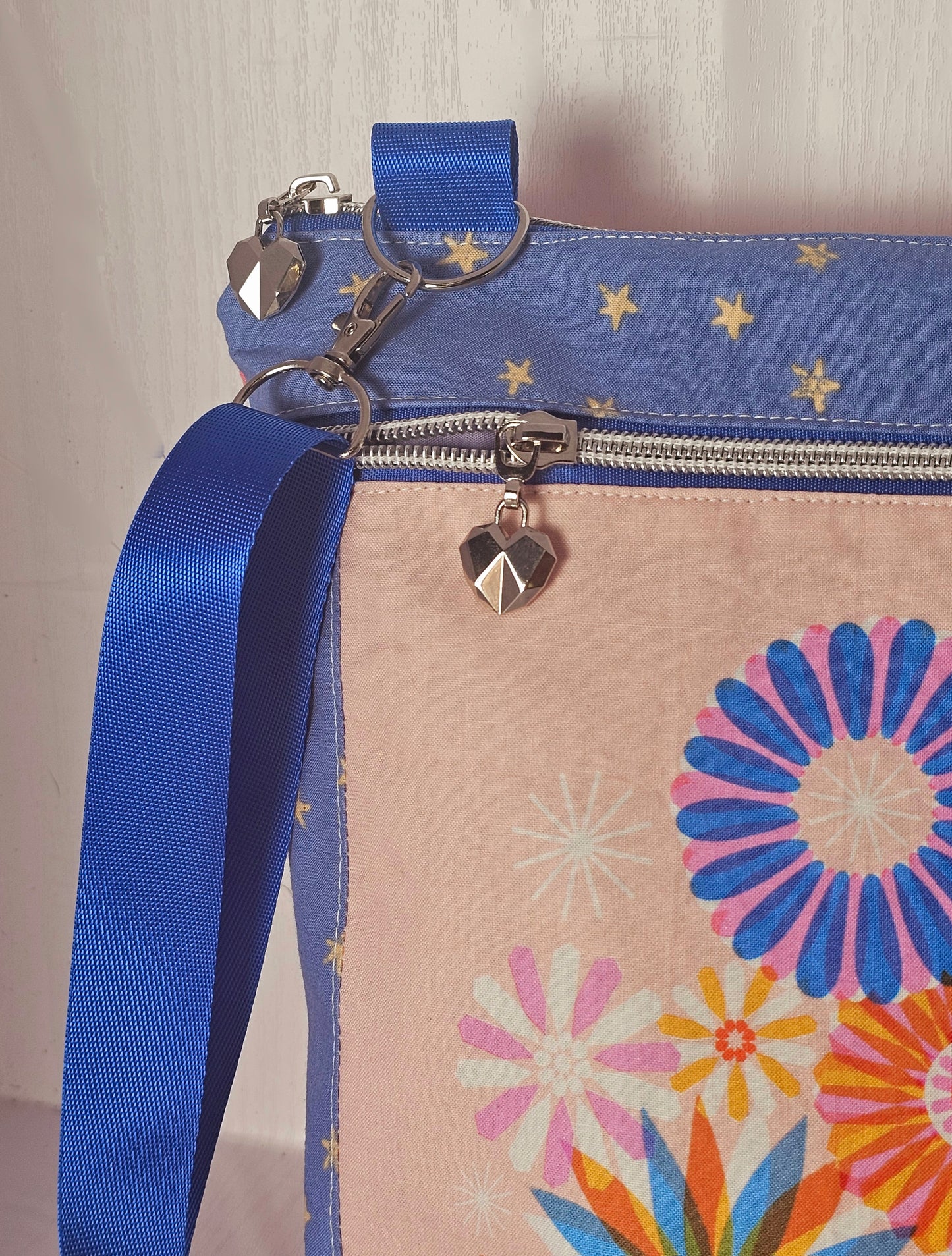 Crossbody Purse, Ruby Star Society, Gift for Girls, Floral Purse, Quilted Bag, Handmade Crossbody, Pink and Blue, Floral Panel Bag