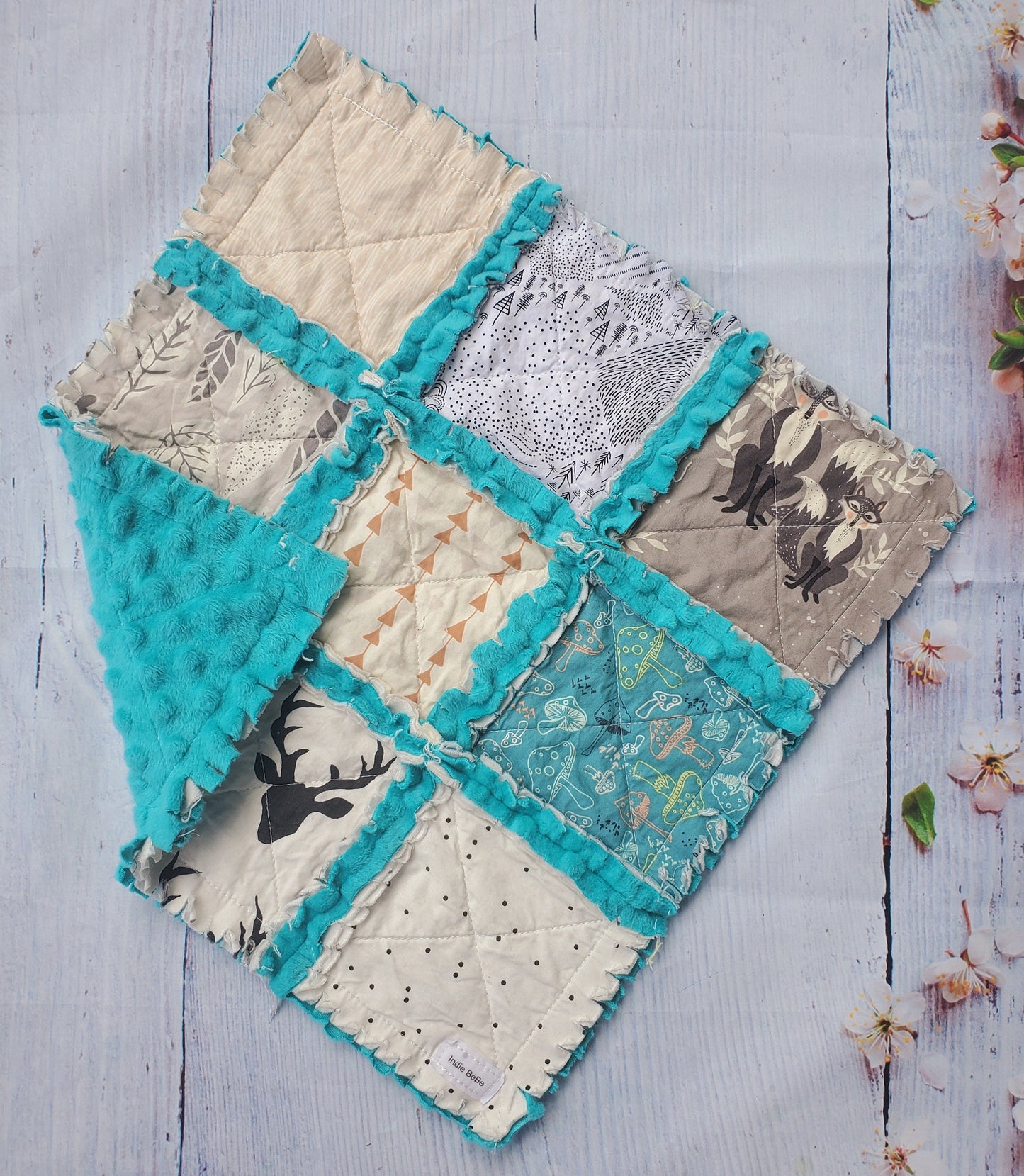 Handmade Quilt, Woodland Animals, Baby Shower Gift, Baby Quilt, Security Blanket, Crib Quilt, Baby Lovey, Rag Quilt, Gender Neutral Quilt
