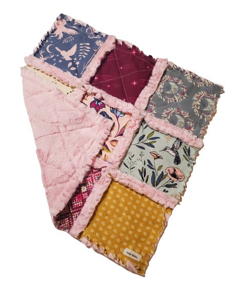 Handmade Quilt, Patchwork Quilt, Unicorn Quilt, Boho Quilt, Floral Quilt, Crib Quilt, Witchy Gifts, Baby Shower Gift, Lovey Blanket, Rag