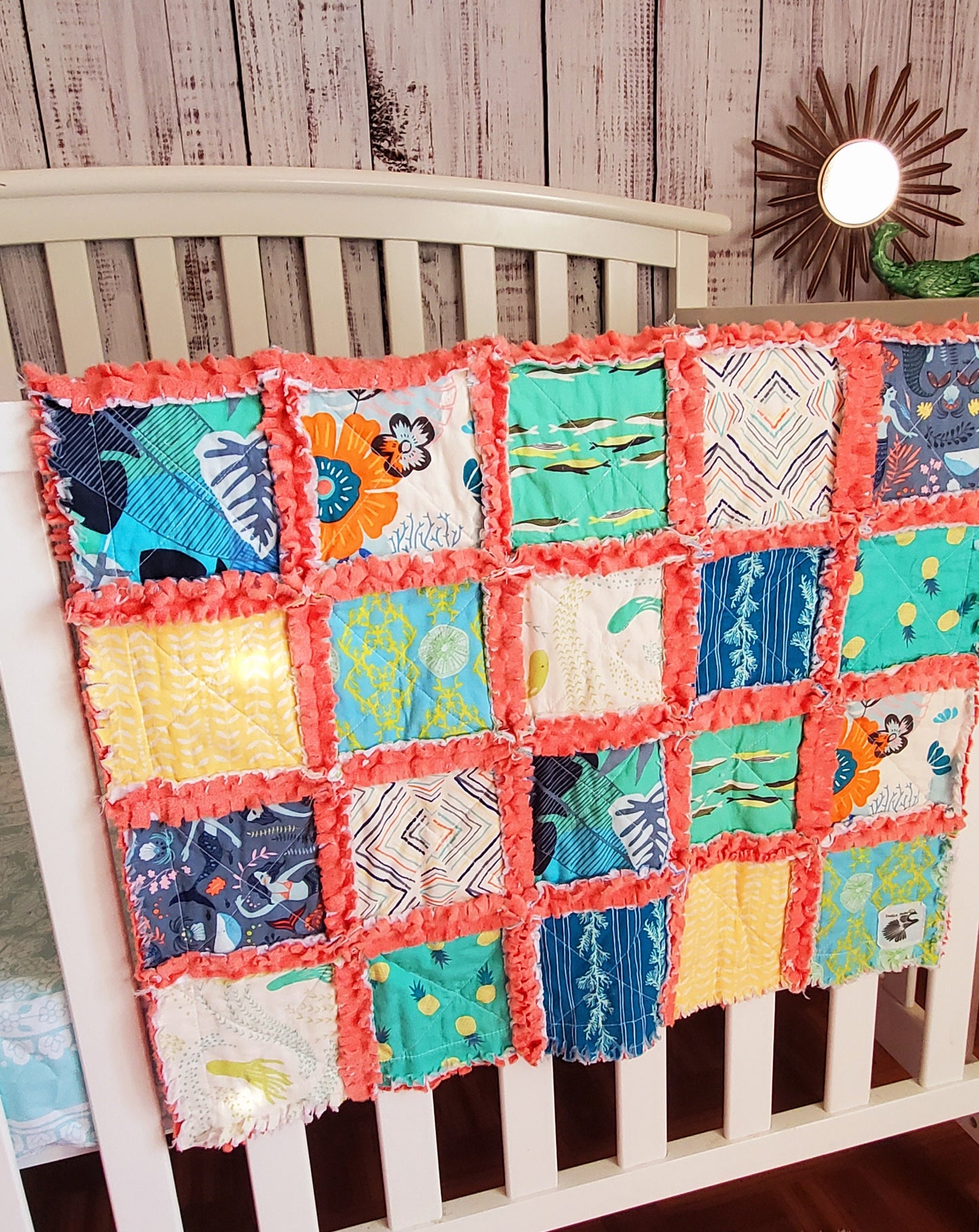 Handmade Quilt, Mermaid Quilt, Rag Quilt, Patchwork Quilt, Lovey Blanket, Baby Shower Gift, Boho Quilt, Rag Quilt, Crib Quilt, Mermaid Lovey