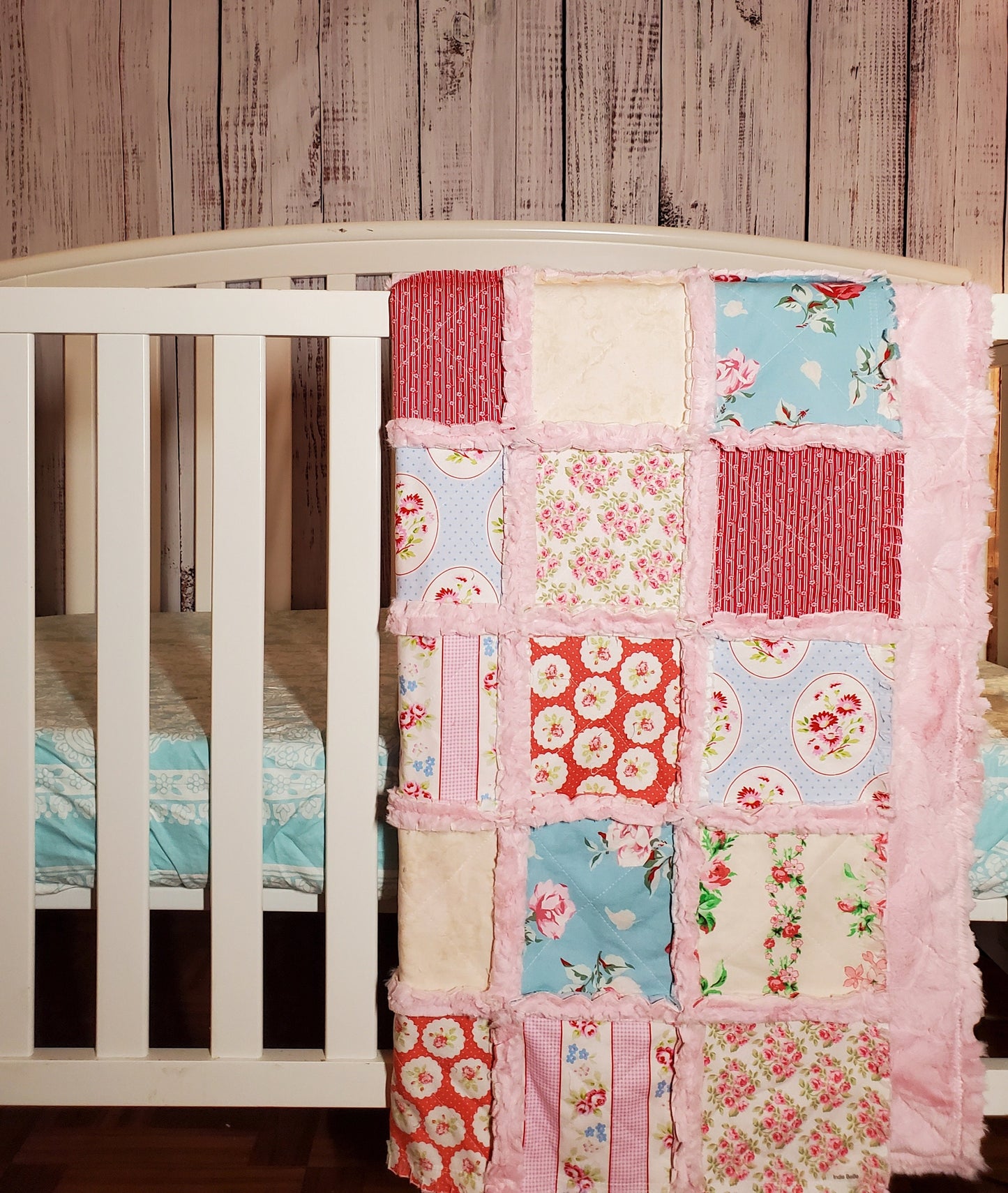 Handmade Quilt for Sale, Crib Bedding, Shabby Chic Quilt, Floral, Baby Bedding, Crib Quilt, Crib Bedding, Minky Blanket, Nursery Bedding