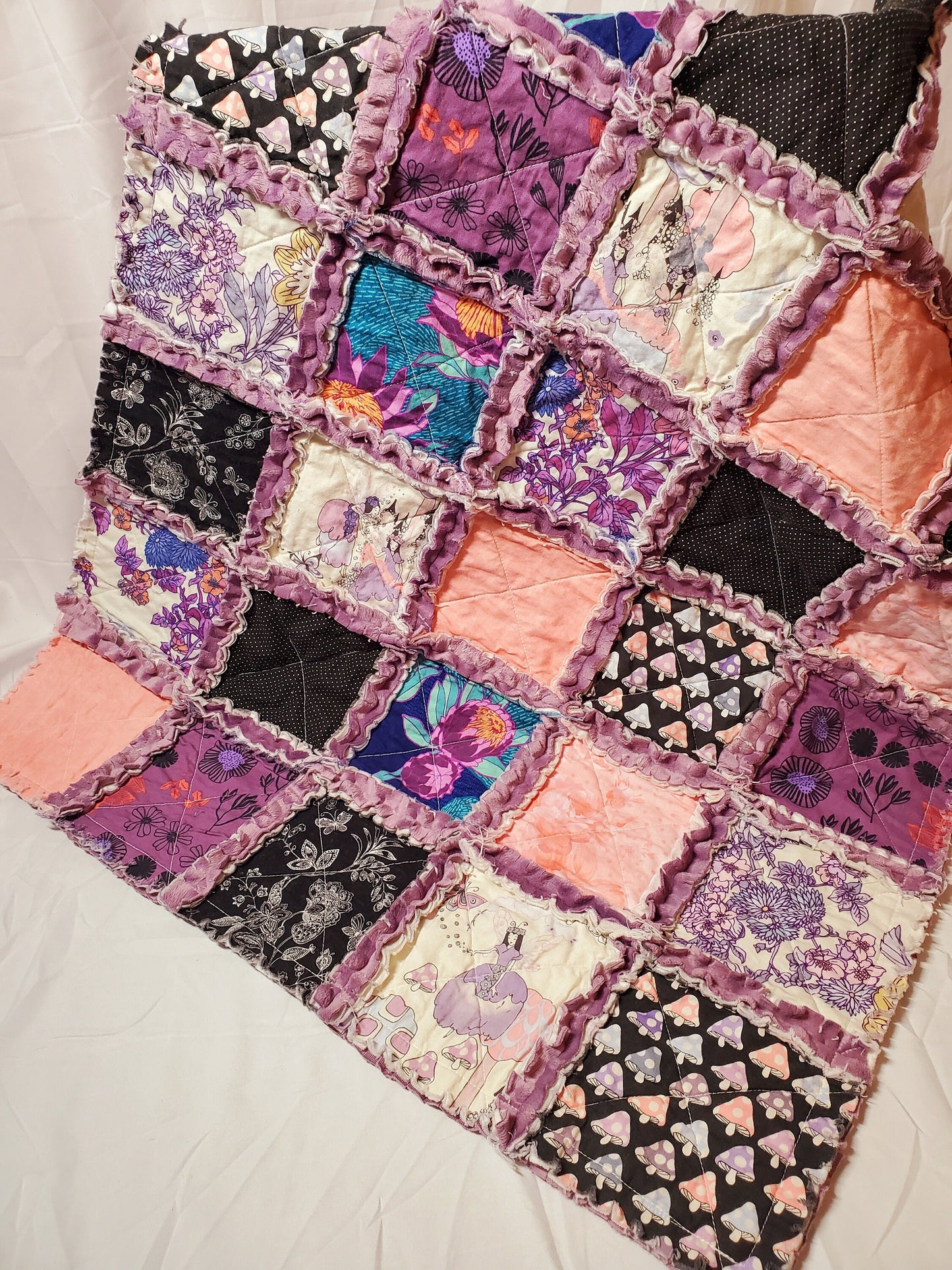 Handmade Quilt, Lovey Blanket, Alexander Henry Sprites of Tillbrook, Minky Rag Quilt, Baby Blanket Lovey, Fairy Blanket, baby Shower Gift