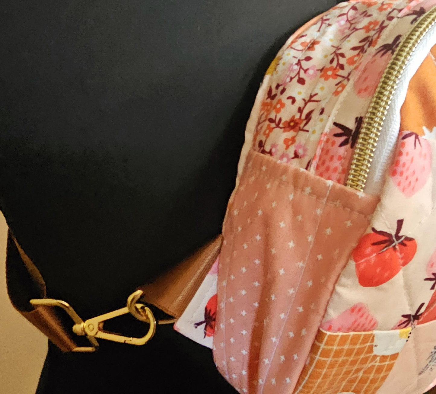 Mini Sling Backpack, Crossbody Backpack, Patchwork Purse, Ruby Star Society, Gift for Girls, Christmas Gift, Strawberry & Friends, Mav Sling
