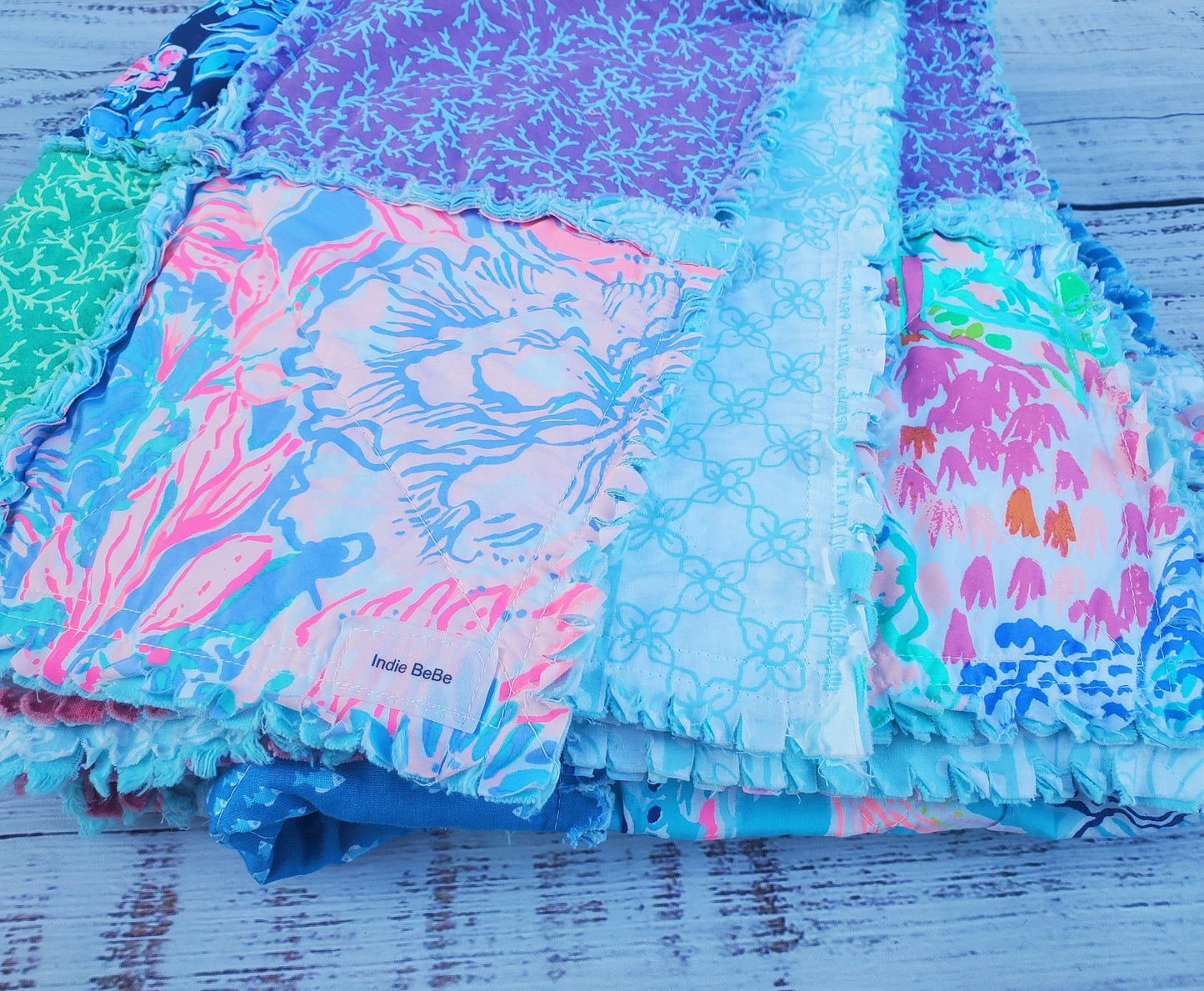 Handmade Quilt, Lilly Quilt, Rag Quilt Throw, Gifts for Her, Mothers Day Gift, Beach Quilt, Preppy Quilt, Housewarming Gift, Mermaids Quilt