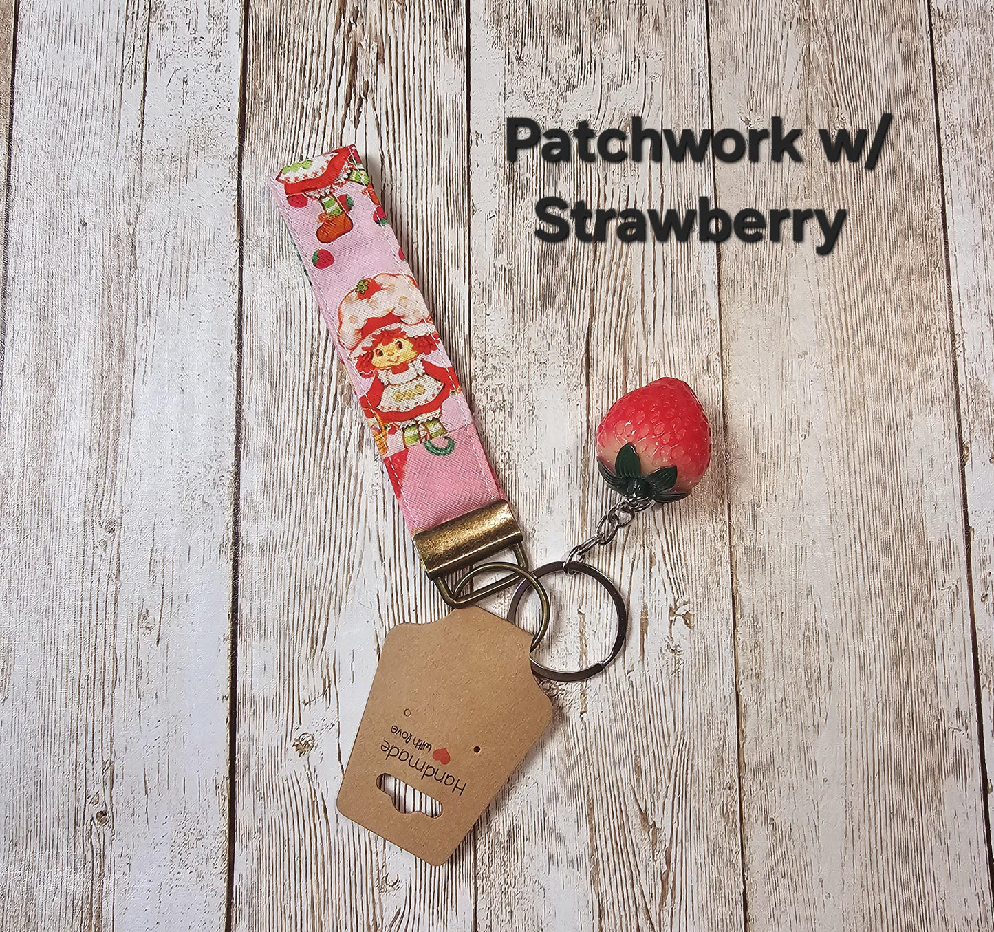 Key Fob Keychain, Keychain Wristlet, Strawberry Shortcake, Key Wristlet,  Fabric Keychain, Strawberry, Wristlet Keychain, Gift for Her