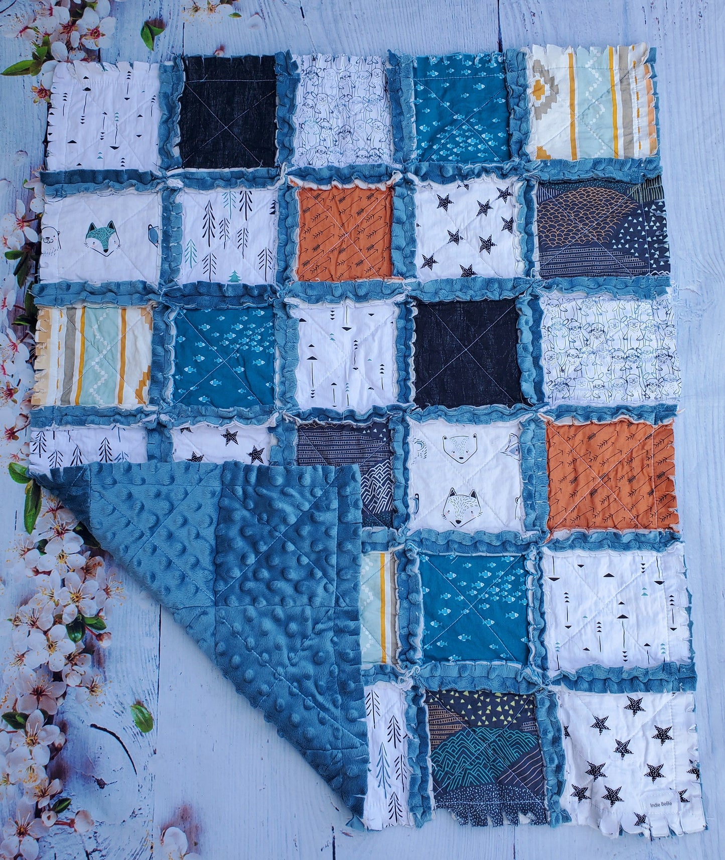 Handmade Quilt, Patchwork Quilt, Crib Quilt, Rag Quilt Baby, Woodland Nursery, Boy Quilt, Lovey Blanket, Baby Shower Gift, Woodland Animals