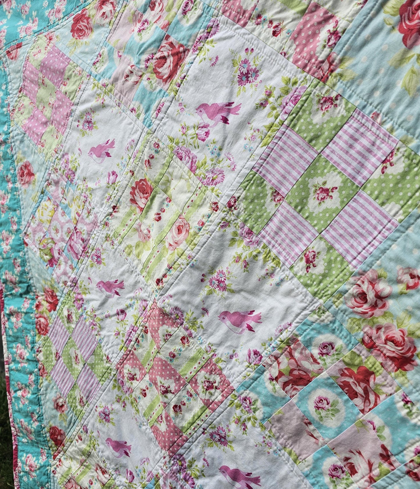 Handmade Floral Quilt, Shabby Chic Quilt, Throw Quilt, Patchwork Quilt, Crib Quilt, Toddler Quilt, Baby Shower Gift, Cabbage Roses Quilt