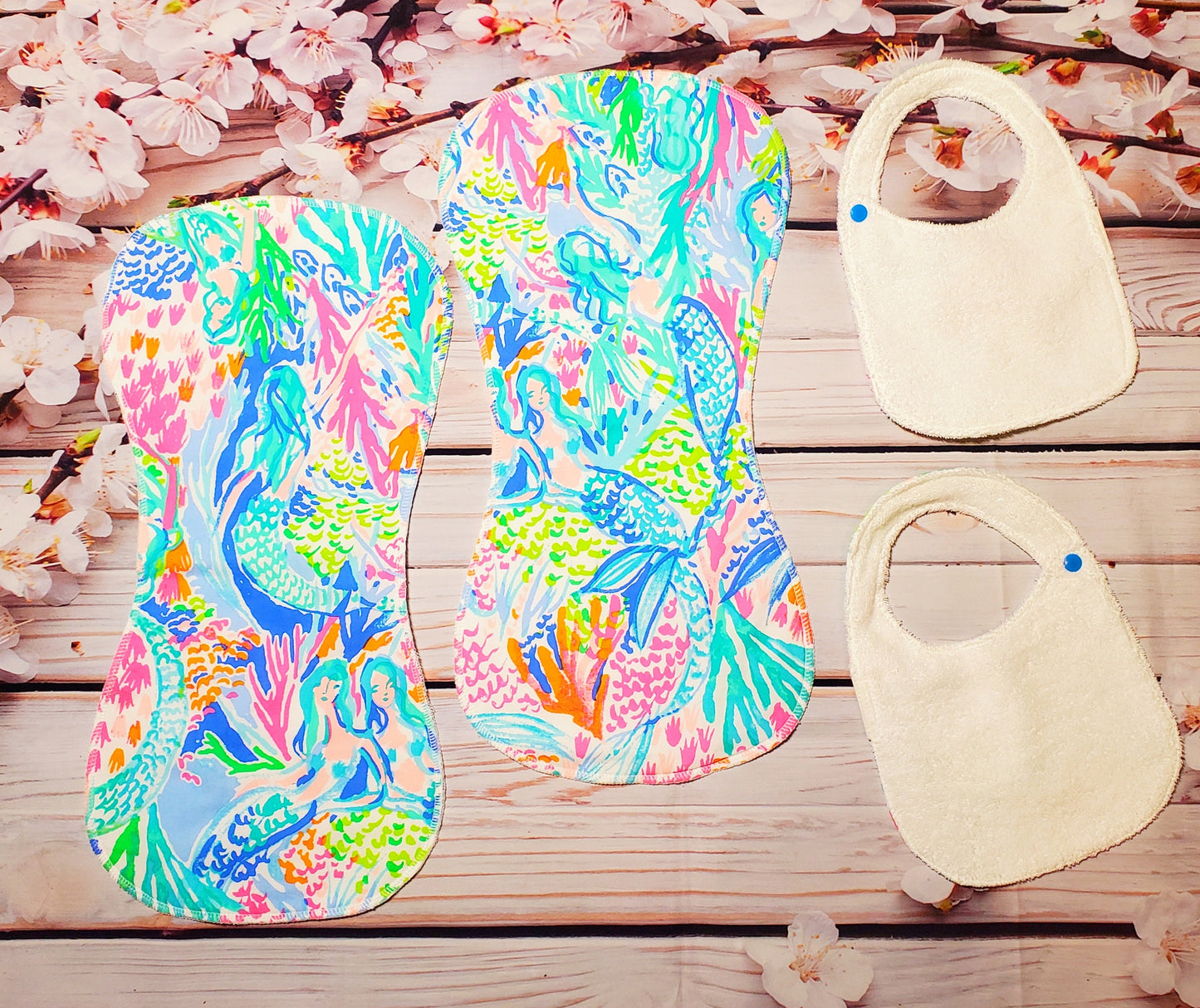 Lilly Mermaids Gift Set, Bib & Burp Cloth Set, Bibs for Girls, Baby Shower Gift, Lilly Gift Set, Gifts for Her, Mermaids Cove, Burp Cloth
