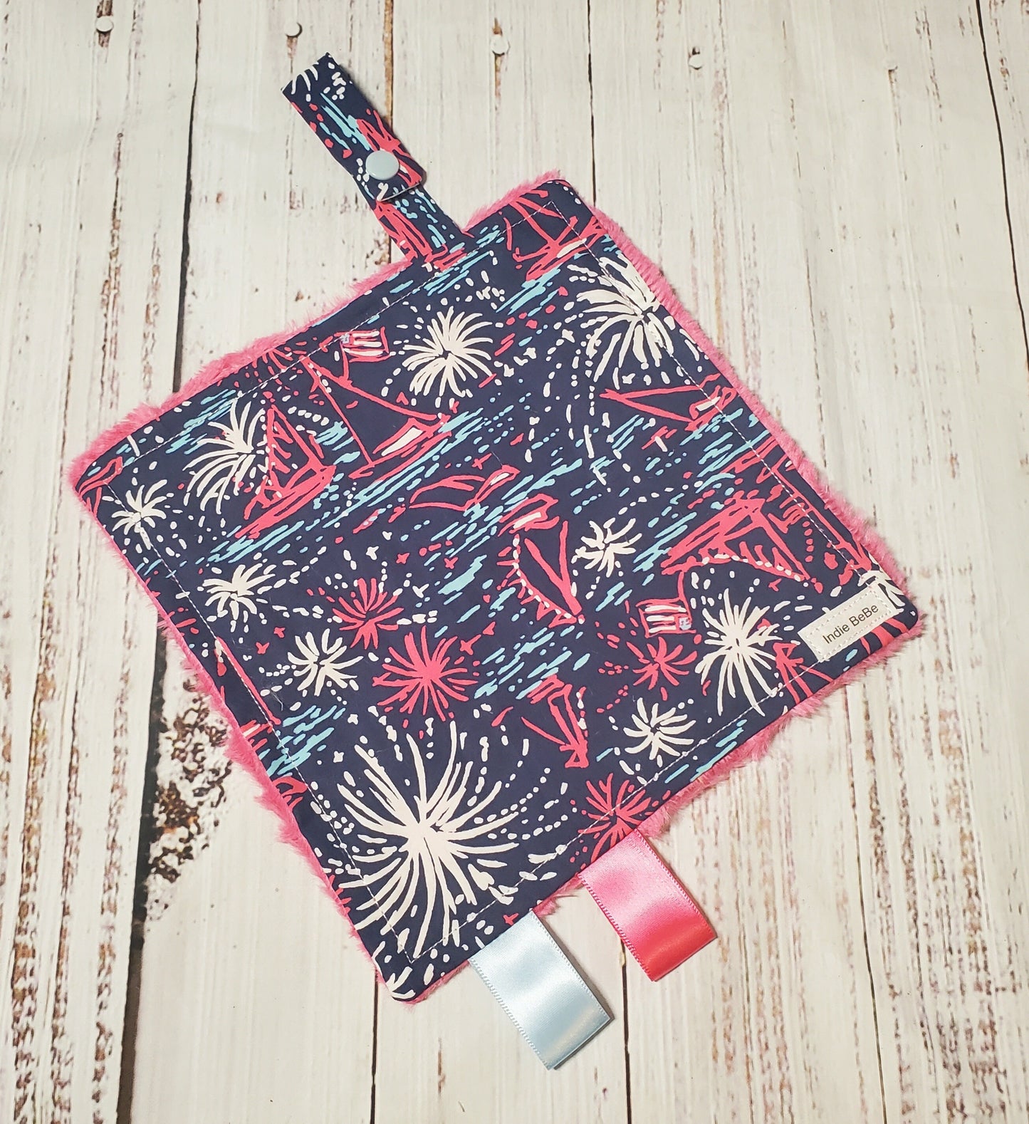 Crinkle Lovey, Sparks Fly, Mini Lovey, Lilly Pacifier Holder, 4th of July, Pacifier Keeper, Pacifier Lovey, Baby Girl Gift, Baby Shower Gift