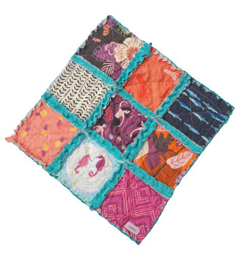 Handmade Quilt, Mermaid Quilt, Mermaid Baby Gift, Patchwork Quilt, Lovey Blanket, Baby Shower Gift, Boho Quilt, Rag Quilt, Crib Quilt, Minky