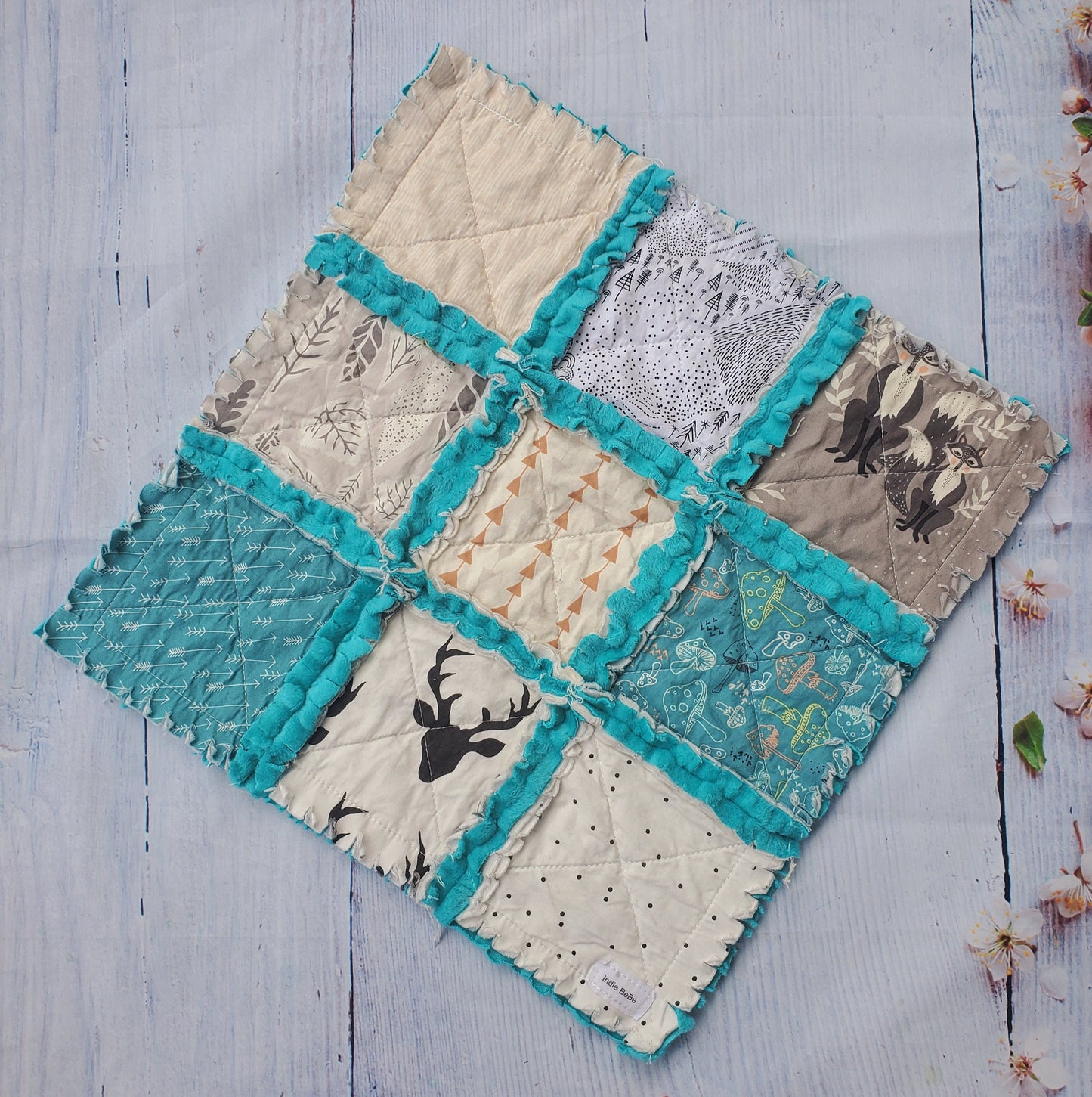 Handmade Quilt, Woodland Animals, Baby Shower Gift, Baby Quilt, Security Blanket, Crib Quilt, Baby Lovey, Rag Quilt, Gender Neutral Quilt