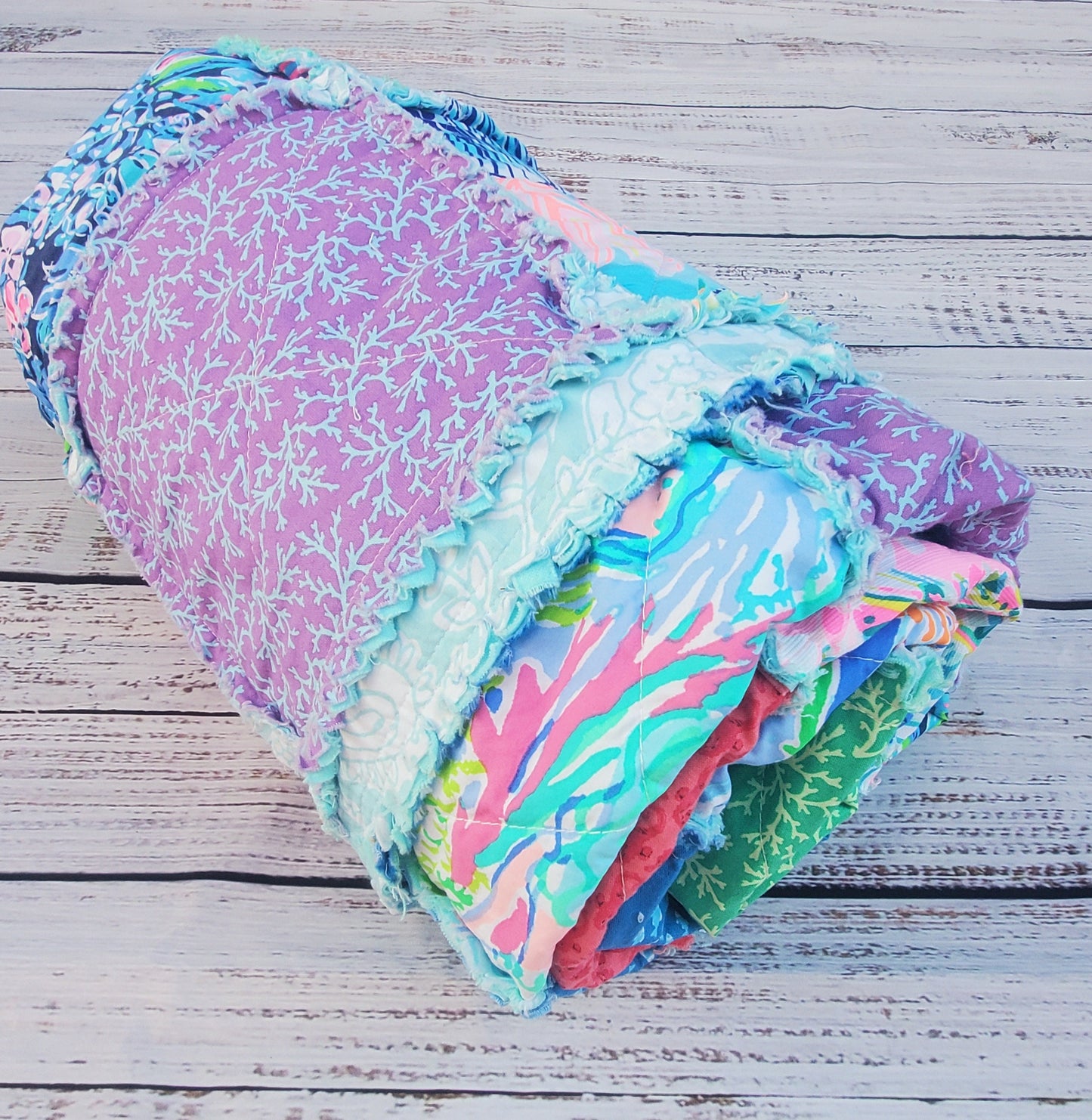 Handmade Quilt, Lilly Quilt, Rag Quilt Throw, Gifts for Her, Mothers Day Gift, Beach Quilt, Preppy Quilt, Housewarming Gift, Mermaids Quilt
