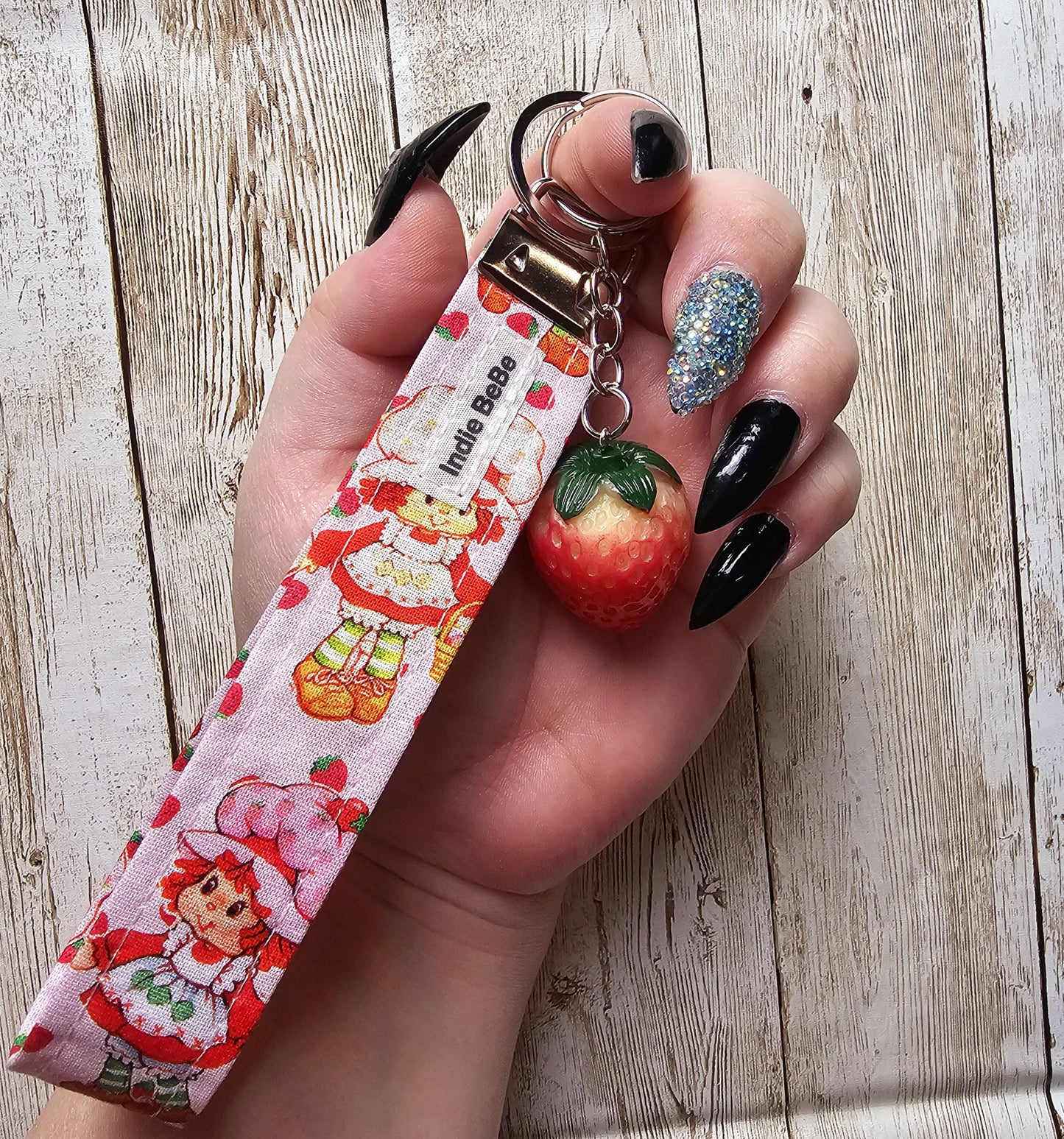 Key Fob Keychain, Keychain Wristlet, Strawberry Shortcake, Key Wristlet,  Fabric Keychain, Strawberry, Wristlet Keychain, Gift for Her