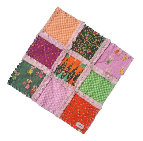 Handmade Quilt, Rag Quilt, Crib Quilt, Heather Ross Trixie, Lovey Blanket, Ready to Ship, Baby Shower Gift, Boho Quilt, Patchwork Quilt