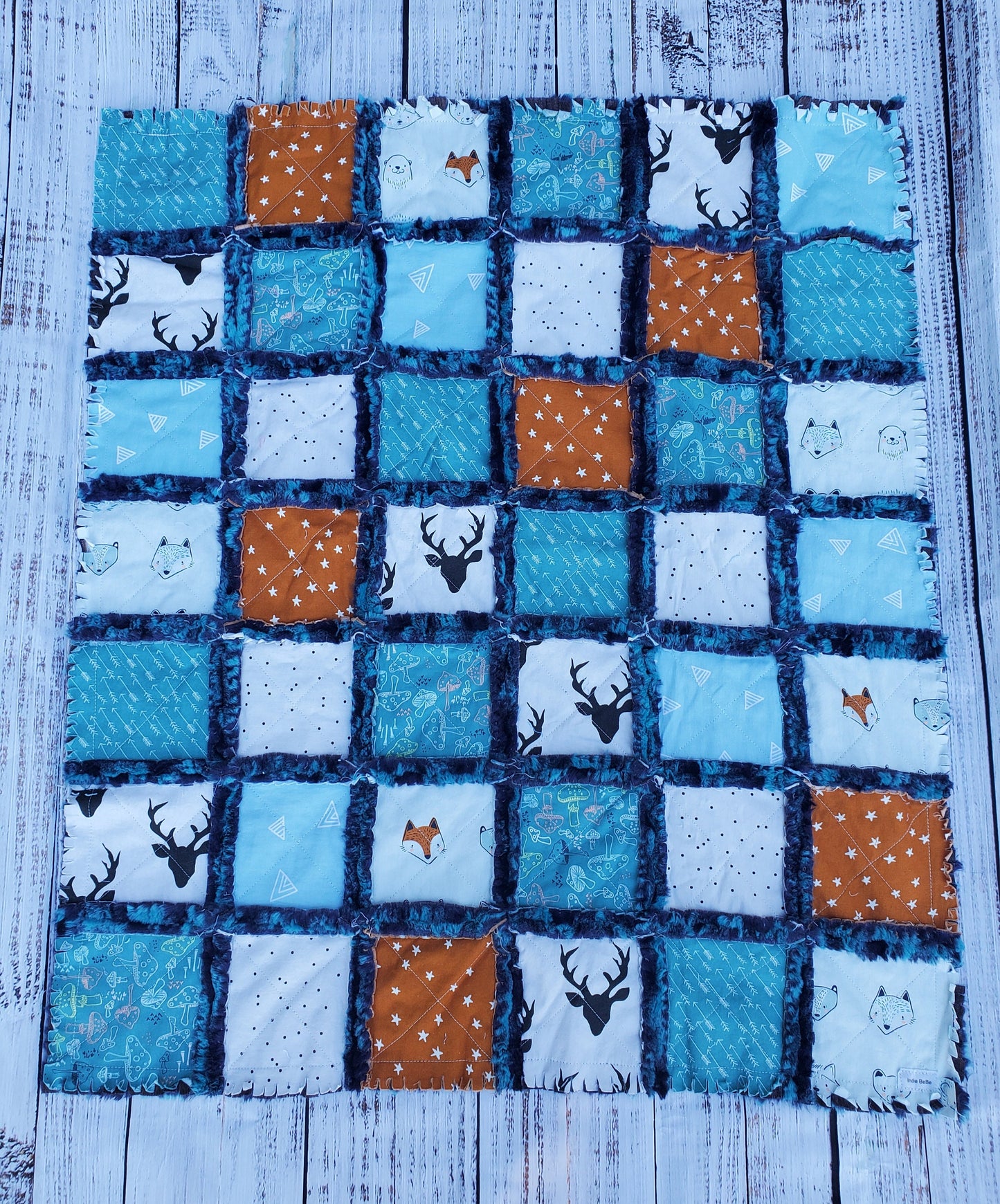 Handmade Patchwork Quilt, Mini Crib Quilt, Rag Quilt Baby, Woodland Nursery Decor, Boy Quilt, Crib Quilt, Baby Shower Gift, Woodland Animals