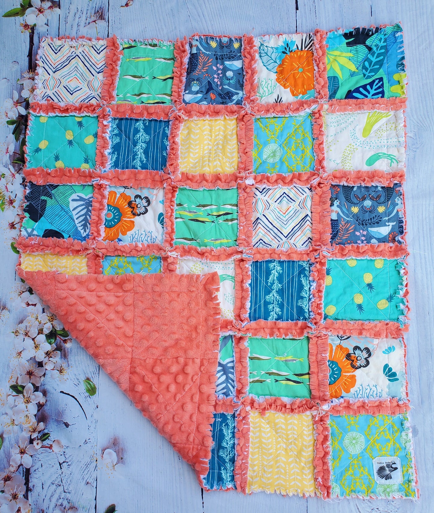 Handmade Quilt, Mermaid Quilt, Rag Quilt, Patchwork Quilt, Lovey Blanket, Baby Shower Gift, Boho Quilt, Rag Quilt, Crib Quilt, Mermaid Lovey
