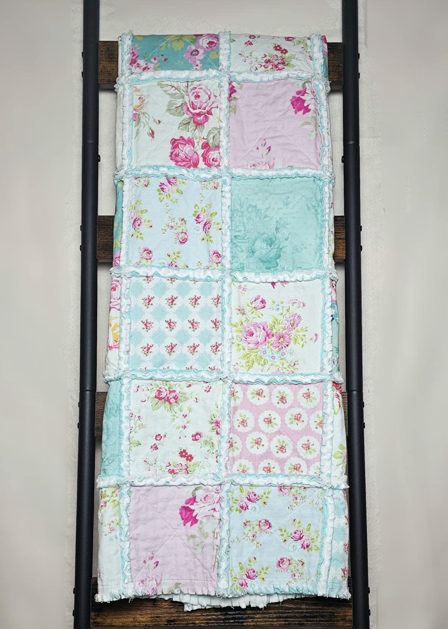 Handmade Quilt, Baby Shower Gift, Shabby Chic Quilt, Crib Quilt, Rag Quilt, Floral Quilt, Lovey Blanket, Patchwork Quilt, Toddler Quilt
