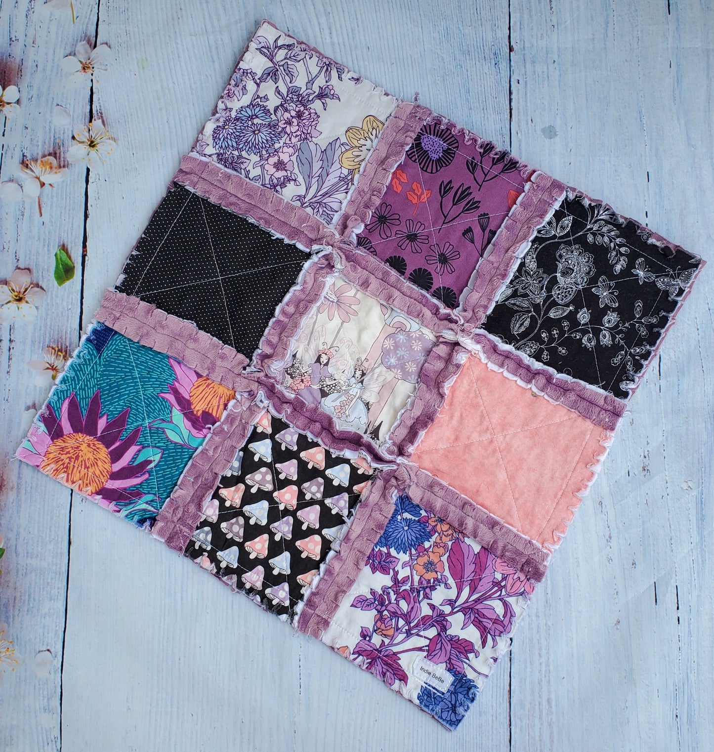 Handmade Quilt, Lovey Blanket, Alexander Henry Sprites of Tillbrook, Minky Rag Quilt, Baby Blanket Lovey, Fairy Blanket, baby Shower Gift