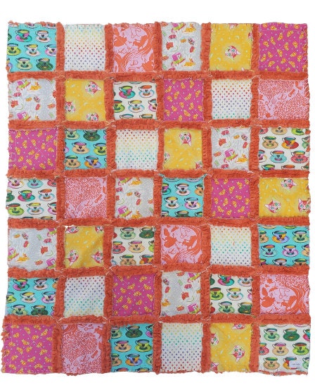 Handmade Quilt, Patchwork Quilt, Crib Quilt, Minky Rag Quilt, Alice in Wonderland, Baby Quilt, Baby Shower Gift, Lovey Blanket, Boho Quilt