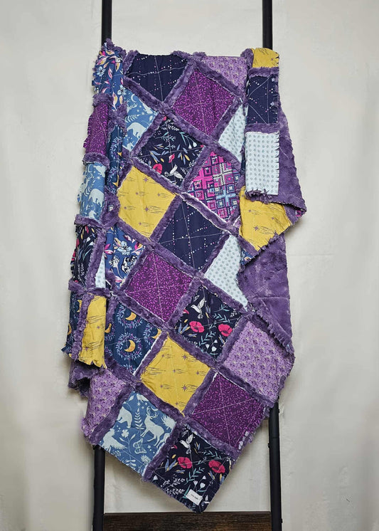 Handmade Quilt, Patchwork Quilt, Unicorn Quilt, Boho Quilt, Floral Quilt, Crib Quilt, Witchy Gifts, Baby Shower Gift, Lovey Blanket, Rag