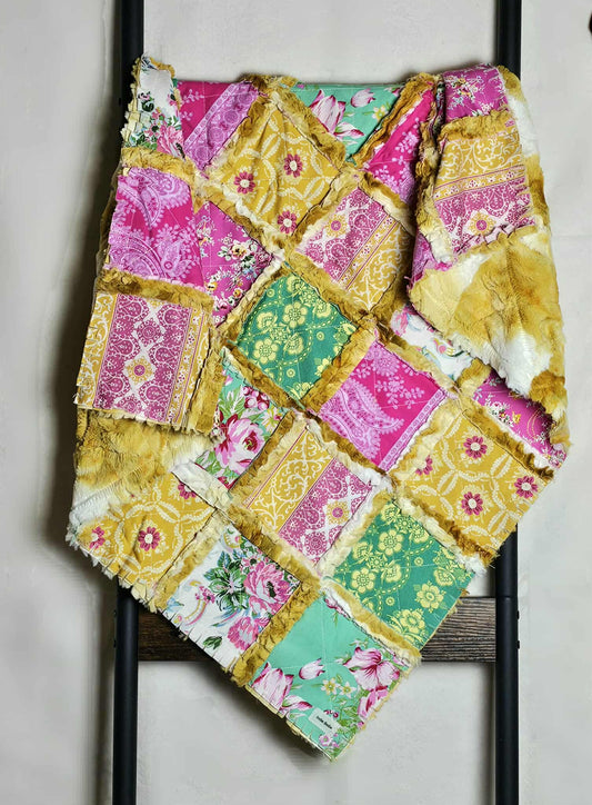 Patchwork Quilt, Handmade Quilt, Minky Rag Quilt, Floral, Baby Bedding, Baby Quilt, Boho Quilt, Mini Crib Quilt, Crib Quilt, Lovey Blanket