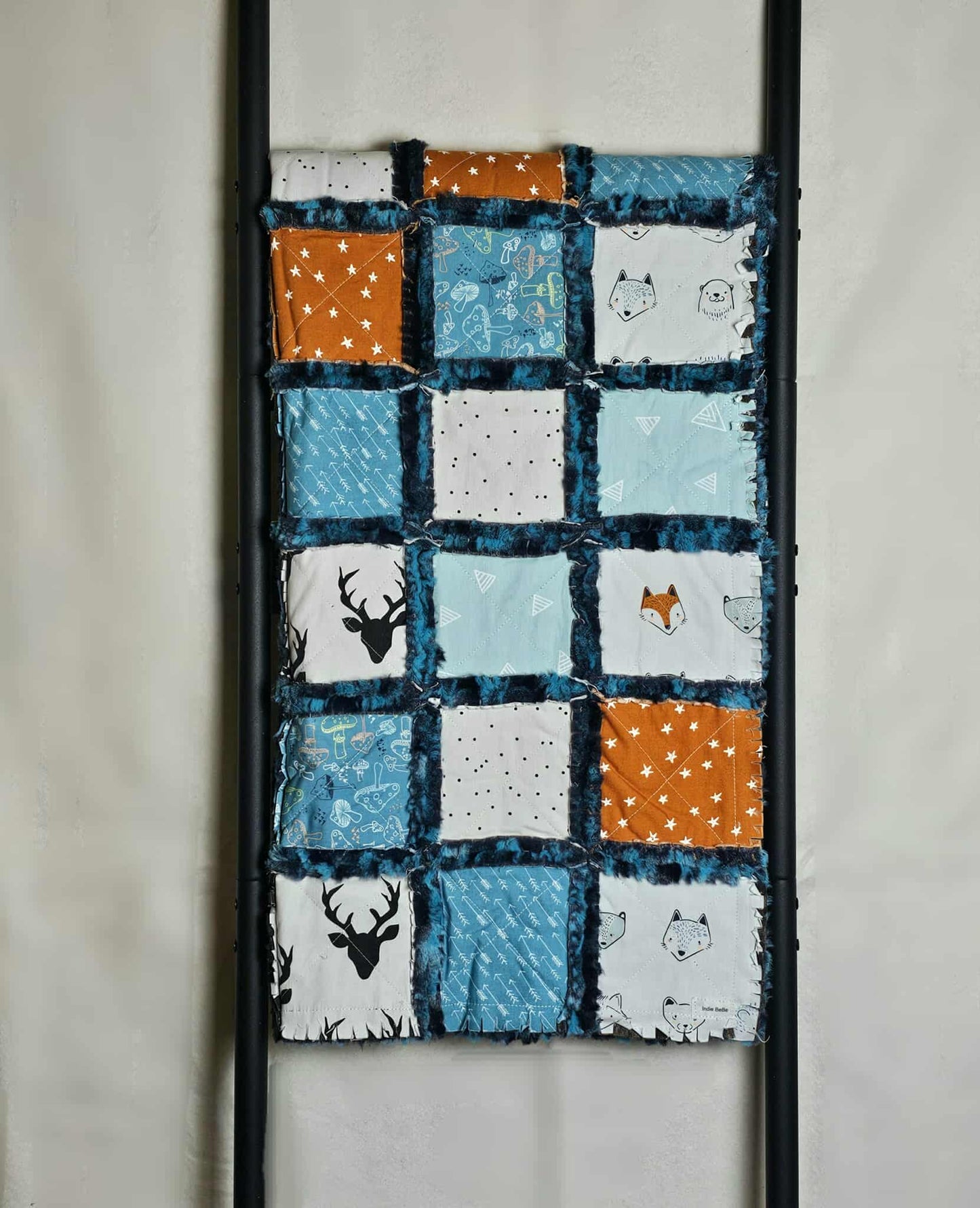 Handmade Patchwork Quilt, Mini Crib Quilt, Rag Quilt Baby, Woodland Nursery Decor, Boy Quilt, Crib Quilt, Baby Shower Gift, Woodland Animals