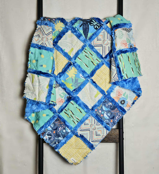 Handmade Patchwork Crib Quilt, Mermaid Quilt, Boho Rag Quilt, Floral, Sirena Mermaid, Baby Quilt, Crib Bedding, Witchy Gift, Nursery Bedding