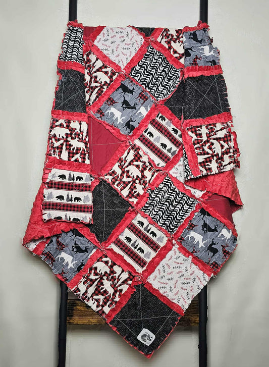 Forest Animals, Modern Baby Crib Bedding Minky Rag Quilt, Baby Bedding, Crib Bedding, Minky Blanket, Nursery Bedding