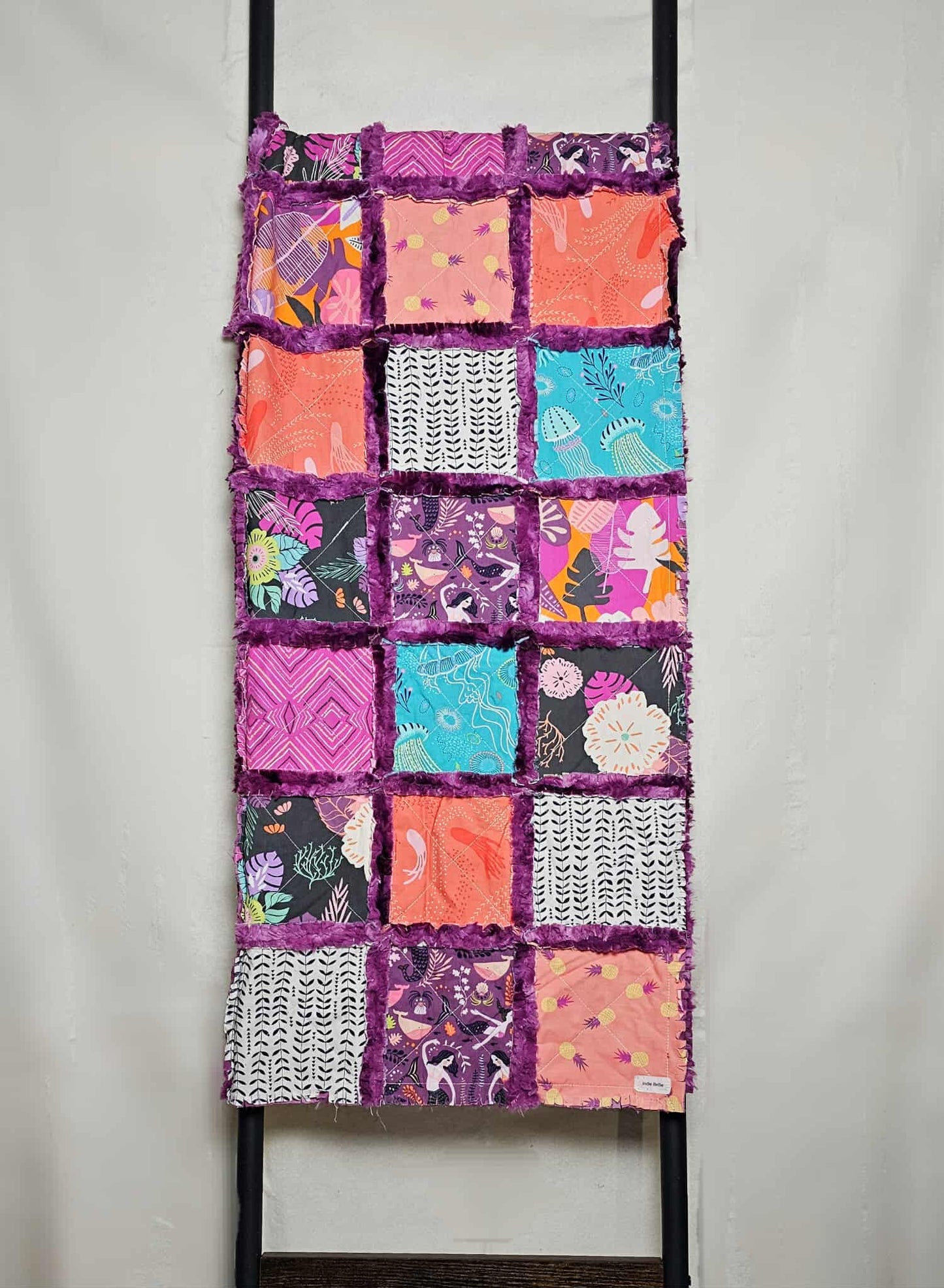 Handmade Patchwork Crib Quilt, Mermaid Quilt, Boho Rag Quilt, Floral, Sirena Mermaid, Baby Quilt, Crib Bedding, Witchy Gift, Nursery Bedding