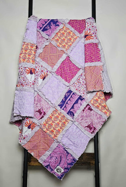 Purple and Pink Peacocks Crib Bedding Minky Rag Quilt, Floral, Baby Bedding, Baby Girl Quilt, Crib Bedding, Minky Blanket, Nursery Bedding