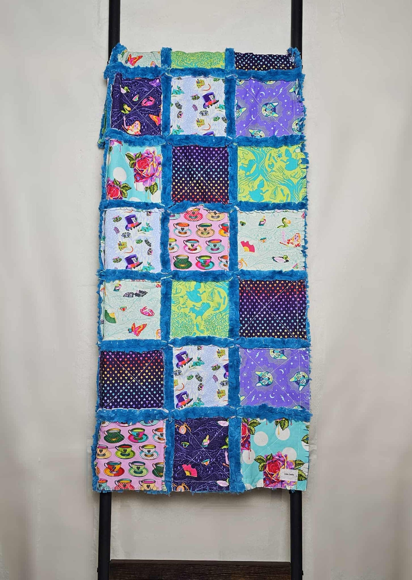 Handmade Quilt, Patchwork Quilt, Crib Quilt, Minky Rag Quilt, Alice in Wonderland, Baby Quilt, Baby Shower Gift, Lovey Blanket, Boho Quilt