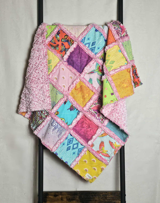 Handmade Quilt, Patchwork Quilt, Crib Bedding, Tula Pink Daydreamer, Rag Quilt, Flamingo Blanket, Crib Quilt, Baby Shower Gift, Lilly Baby