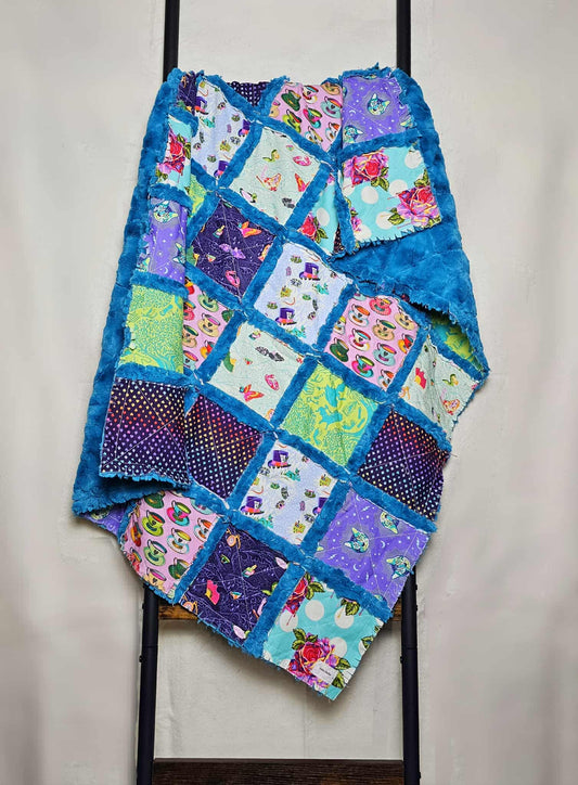 Handmade Quilt, Patchwork Quilt, Crib Quilt, Minky Rag Quilt, Alice in Wonderland, Baby Quilt, Baby Shower Gift, Lovey Blanket, Boho Quilt