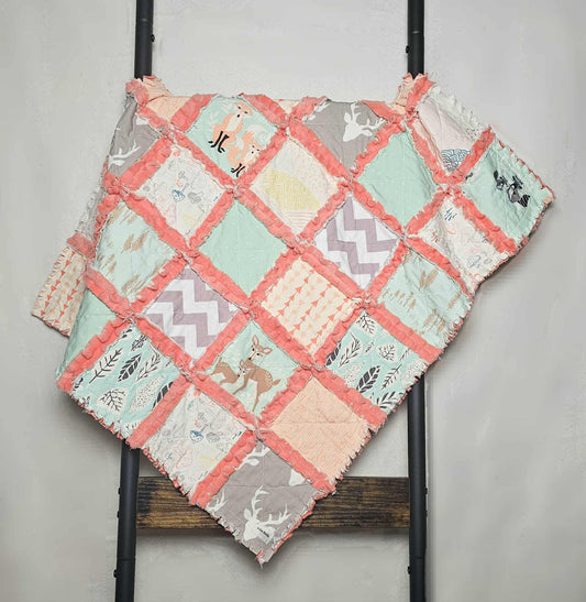 Handmade Quilt, Woodland Animals, Baby Shower Gift, Baby Quilt, Security Blanket, Crib Quilt, Baby Lovey, Rag Quilt, Gender Neutral Quilt