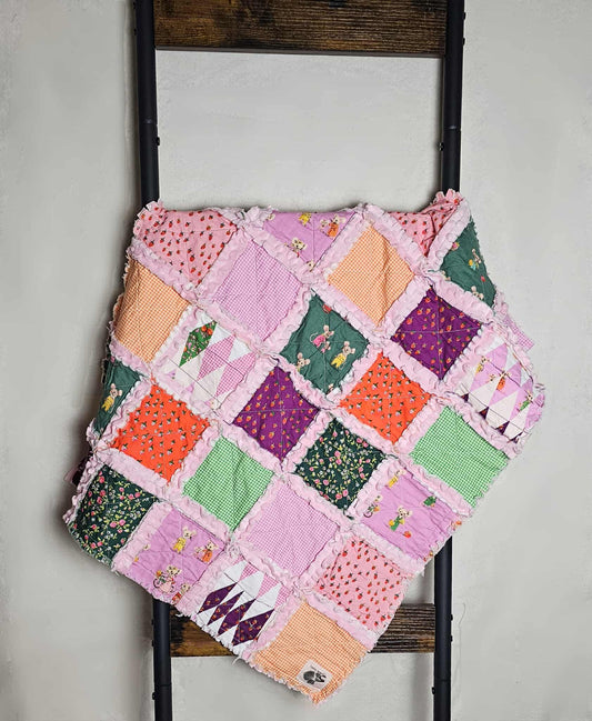 Handmade Quilt, Rag Quilt, Crib Quilt, Heather Ross Trixie, Lovey Blanket, Ready to Ship, Baby Shower Gift, Boho Quilt, Patchwork Quilt