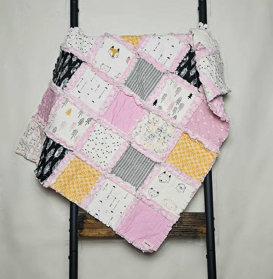 Handmade Quilt, Woodland Animals, Baby Shower Gift, Baby Quilt, Security Blanket, Crib Quilt, Baby Lovey, Rag Quilt, Gender Neutral Quilt