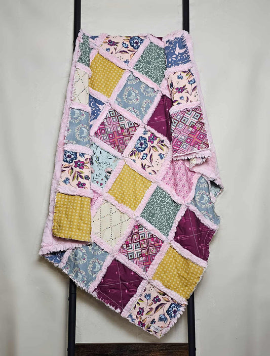 Handmade Quilt, Patchwork Quilt, Unicorn Quilt, Boho Quilt, Floral Quilt, Crib Quilt, Witchy Gifts, Baby Shower Gift, Lovey Blanket, Rag