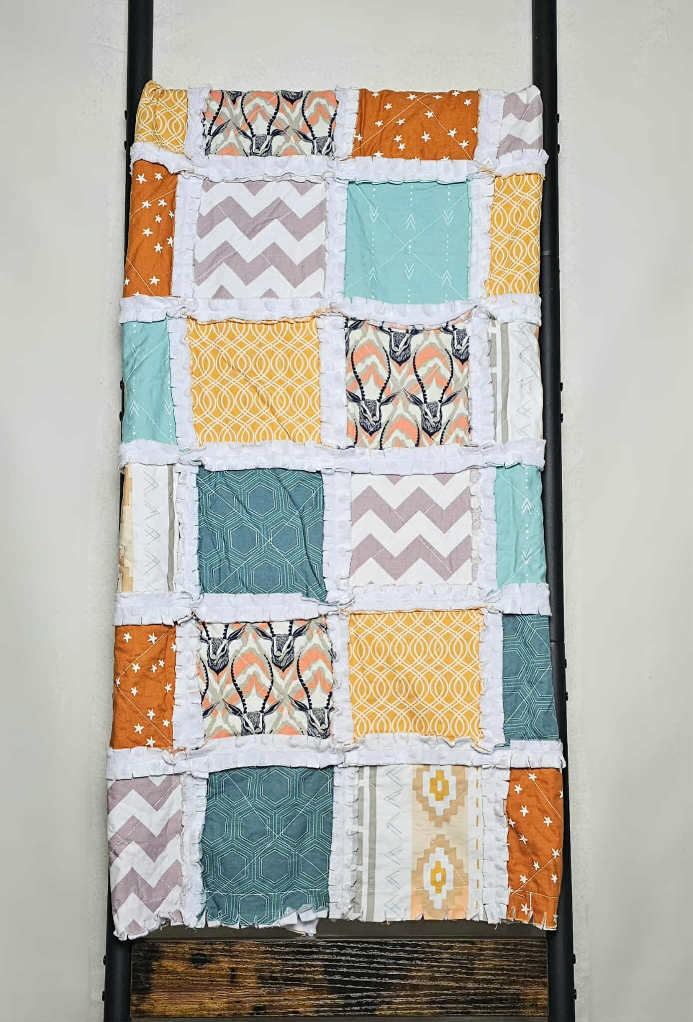 Modern Baby Crib Bedding Minky Rag Quilt, Chevron, Baby Bedding, Crib Bedding, Minky Blanket, Nursery Bedding