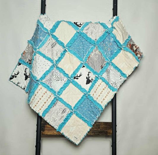 Handmade Quilt, Woodland Animals, Baby Shower Gift, Baby Quilt, Security Blanket, Crib Quilt, Baby Lovey, Rag Quilt, Gender Neutral Quilt