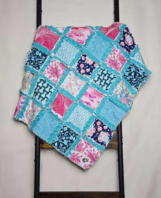 Handmade Quilt, Rag Quilt, Peacock Crib Quilt, Patchwork Quilt, Lovey Blanket, Peacock Quilt, Baby Shower Gift, Boho Quilt, Peacock Lovey