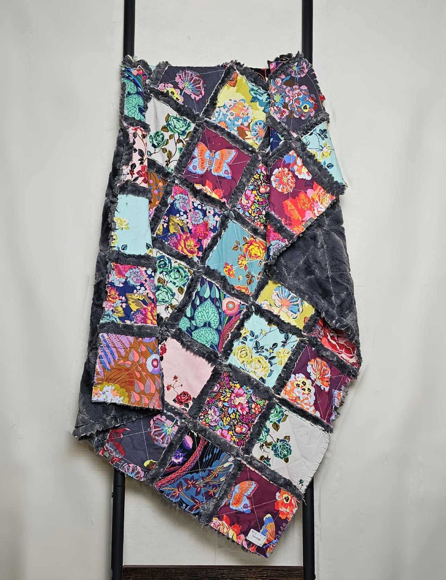 Handmade Quilt for Sale, Baby Shower Gift, Bohemian Rag Quilt, Floral Blanket, Baby Bedding, Baby Girl Quilt, Crib Quilt, Boho Baby Quilt