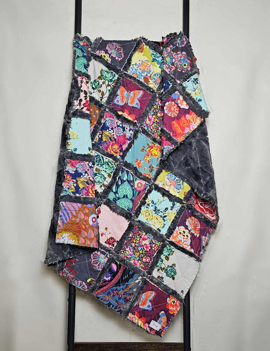 Handmade Quilt for Sale, Baby Shower Gift, Bohemian Rag Quilt, Floral Blanket, Baby Bedding, Baby Girl Quilt, Crib Quilt, Boho Baby Quilt