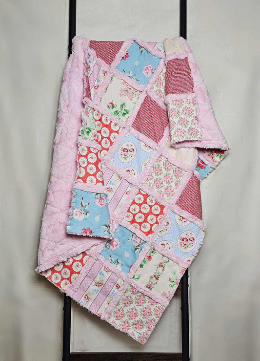 Handmade Quilt for Sale, Crib Bedding, Shabby Chic Quilt, Floral, Baby Bedding, Crib Quilt, Crib Bedding, Minky Blanket, Nursery Bedding