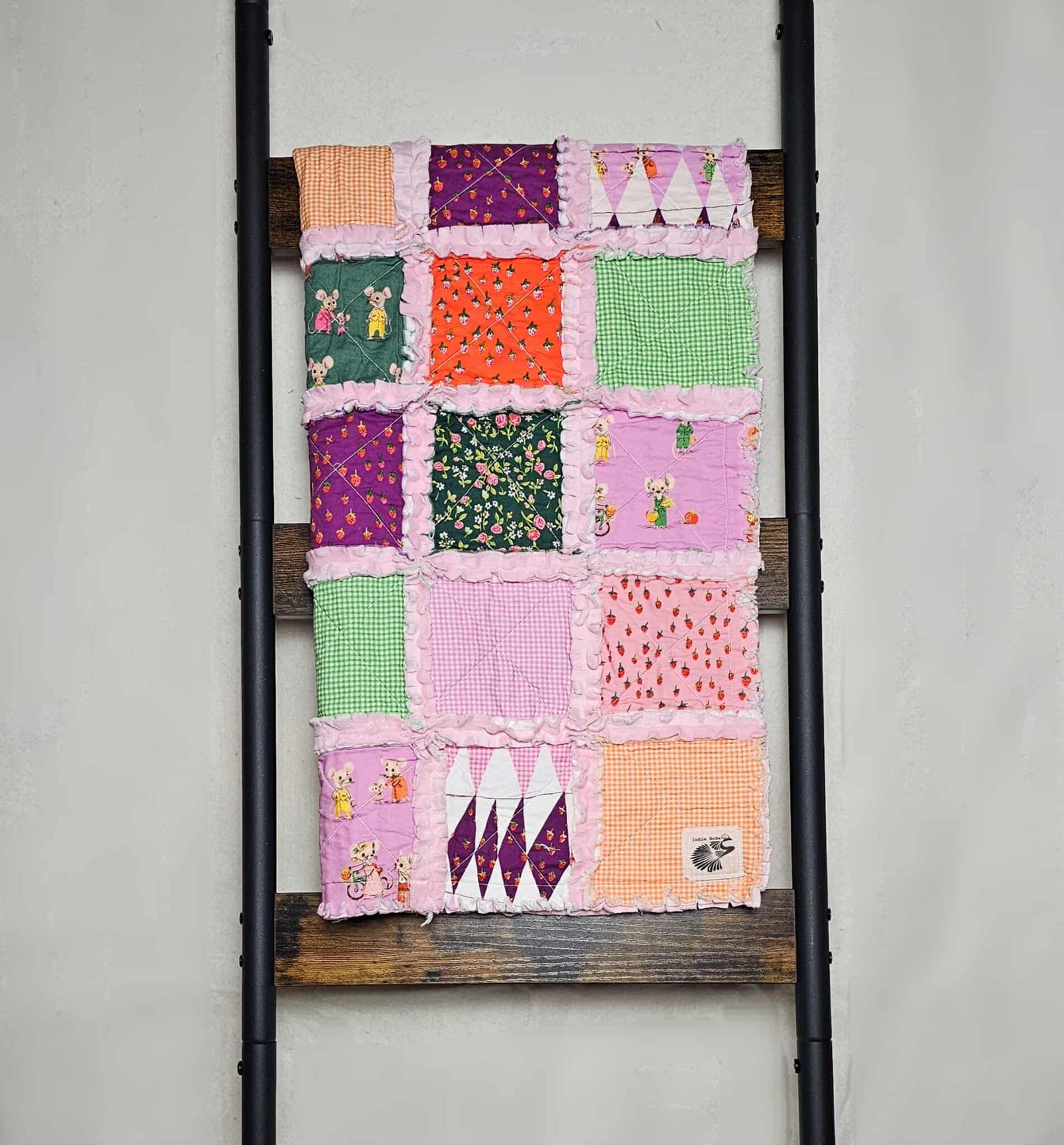 Handmade Quilt, Rag Quilt, Crib Quilt, Heather Ross Trixie, Lovey Blanket, Ready to Ship, Baby Shower Gift, Boho Quilt, Patchwork Quilt
