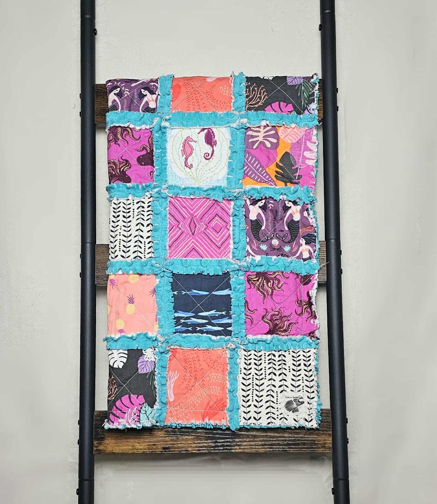 Handmade Quilt, Mermaid Quilt, Mermaid Baby Gift, Patchwork Quilt, Lovey Blanket, Baby Shower Gift, Boho Quilt, Rag Quilt, Crib Quilt, Minky
