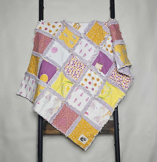 Handmade Quilt, Rag Quilt, Shower Gift, Heather Ross, Far Far Away, Crib Quilt, Princess Quilt, Nursery Rhyme Quilt, Lovey Blanket, Boho Princess