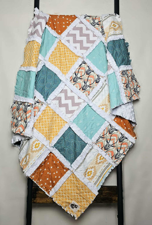 Modern Baby Crib Bedding Minky Rag Quilt, Chevron, Baby Bedding, Crib Bedding, Minky Blanket, Nursery Bedding